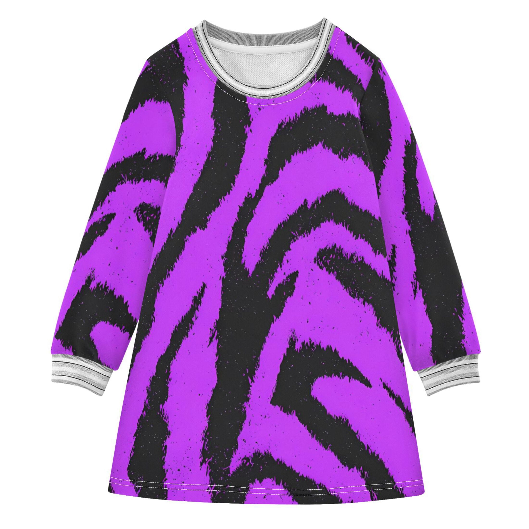 Purple Tiger Pattern Girls'long-sleeved dress Thickened A-dress Warm ...