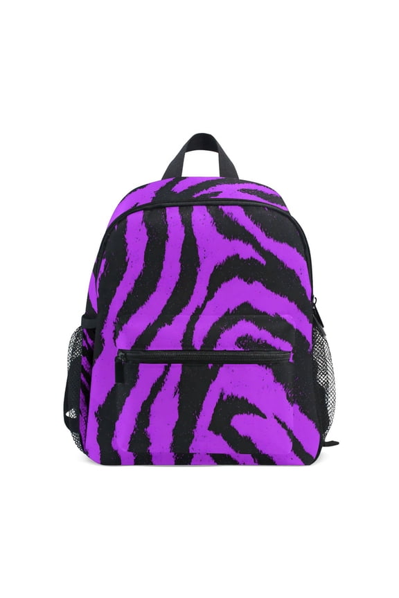 Purple Tiger Pattern Mini Backpack Cute Small Backpack with Chest Strap and Whistle Ages 3-8