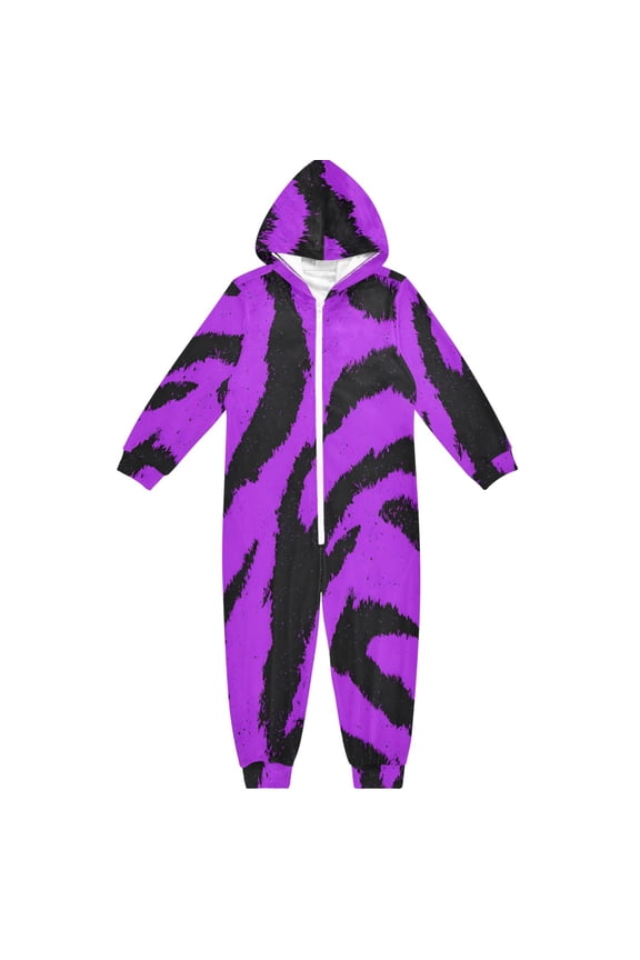 Purple Tiger Pattern One Piece Pajamas Soft Jumpsuit Cozy Sleep and Play Romper Zipper and Pockets 4T