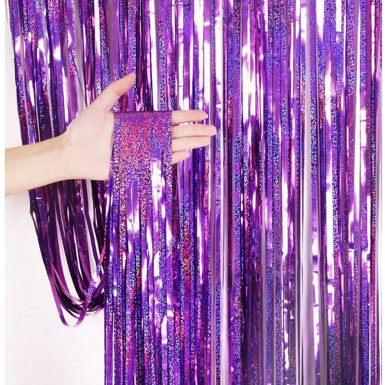 XtraLarge Purple Foil Fringe Curtain, 2 Pieces - 8 x 6.4 Feet, Purple  Curtain Fringe for Mermaid Birthday Decorations, Purple Streamers Backdrop  for Wedding, Bachelorette
