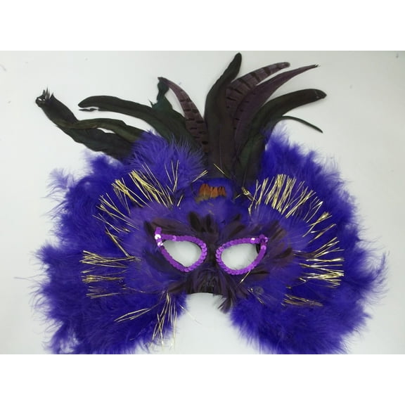 Purple Tinsel Feather Masquerade Costume Ball Prom Mask