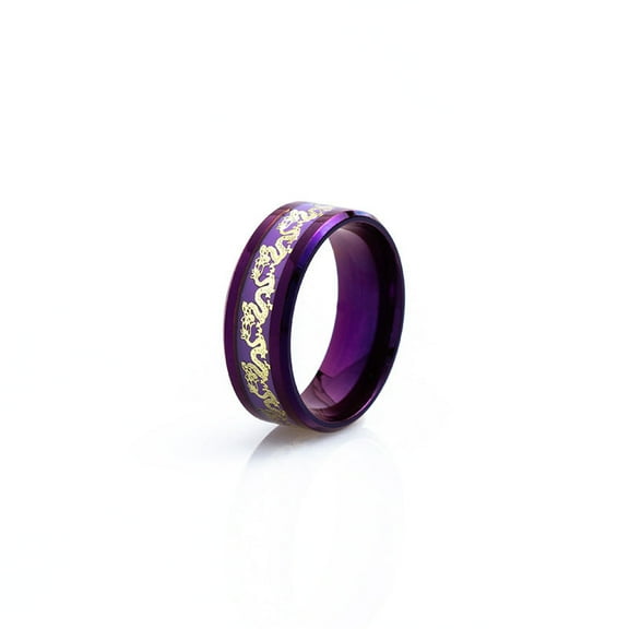 Purple Titanium Steel Rings for Women and Men Dragon Phoenix Design Electroplated Fashion Wedding Band Everyday