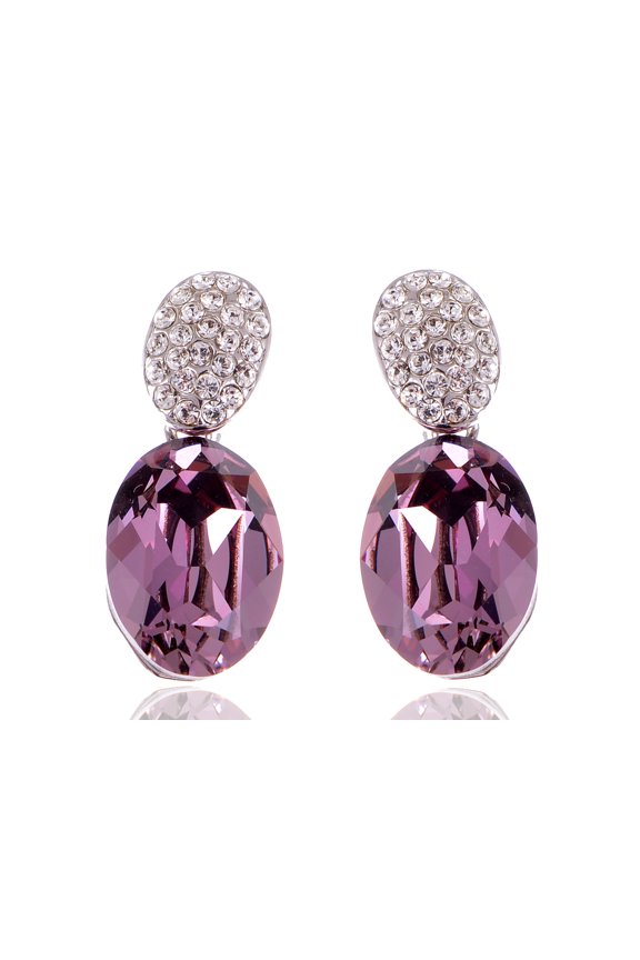 Purple Tone Diamond-Like Hive Dual Oval Crystal Element Earrings
