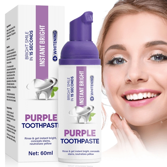 Purple Toothpaste for Teeth Whitening, Teeth Whitening Kit for Daily Oral Care, Gentle Teeth Whitening Toothpaste for Fresh Breath and Everyday Smile Maintenance, 60 mL