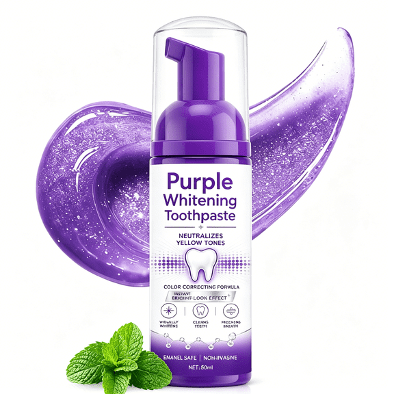 Purple Toothpaste,Purple Color Corrector Toothpaste Stain Neutralizer Smooth Pump Design For Coffee Drinkers Daily Oral Care 60ml