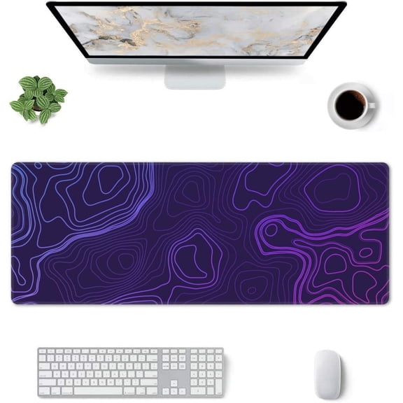 Purple Topographic Mouse Pad Large Gaming XL Map Lines Contour Desk Pad Long Extra Cool Non Slip Keyboard Computer Laptop Mouse Mat 31.5 x 11.8 in