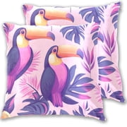 Purple Toucans Throw Pillow Covers 20x20 Inch 2 Packs Decorative Square for Living Room Couch Bed Sofa