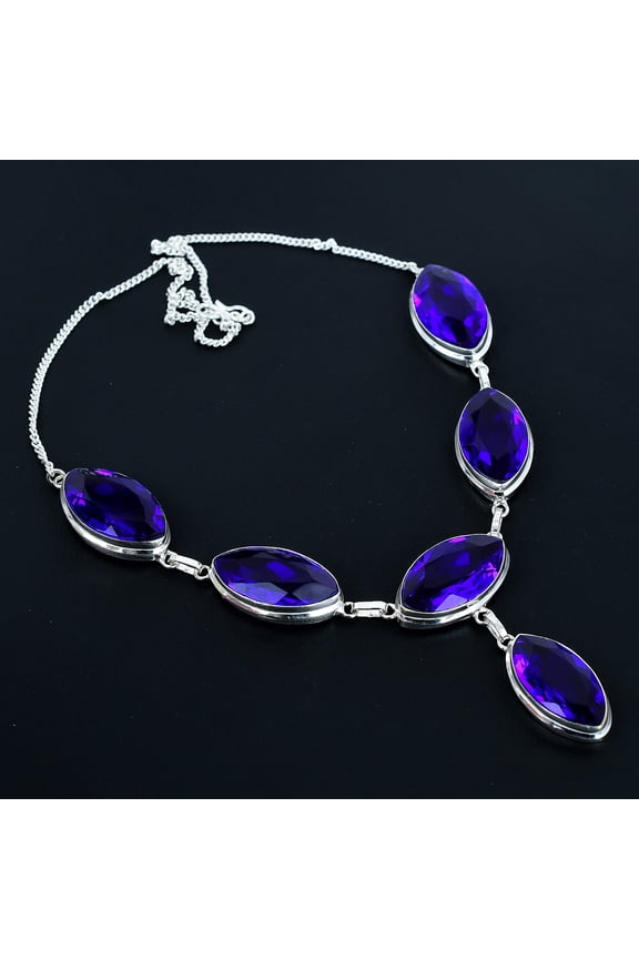 Purple Tourmaline Gemstone Gift 925 Sterling Silver Jewelry Necklace 18" VJ 936