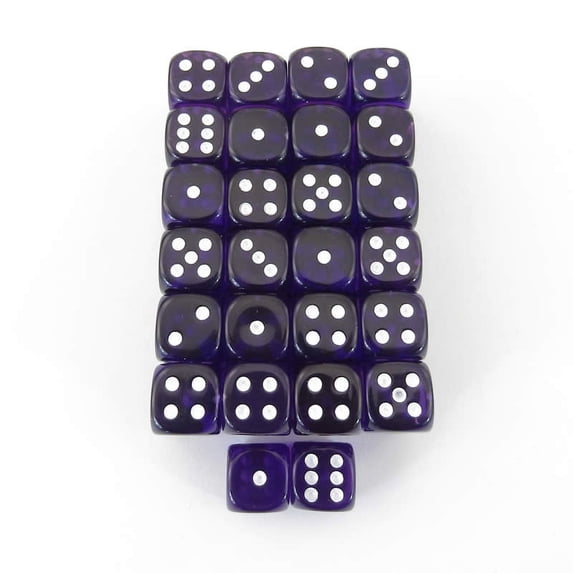 Purple Translucent Dice with White Pips D6 12mm (1/2in) Pack of 50 Wondertrail