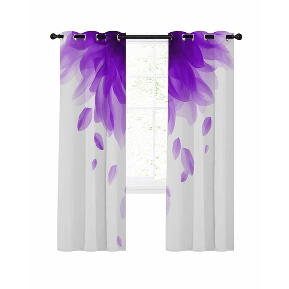 Purple Translucent Floral Blackout Curtains 96 Inch Length Gradient Art Watercolor Decor Thermal Insulated Window Curtain Window Drapes 2 Panels for Bedroom Living Room 52"Wx96"L