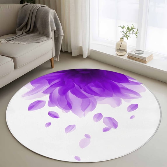 Purple Translucent Floral Round Living Room Rugs 4 ft, Gradient Art Watercolor Decor Washable Area Rug with Non-Slip Sturdy Edge Binding Round Carpet for Entryway Kitchen Bedroom Bathroom