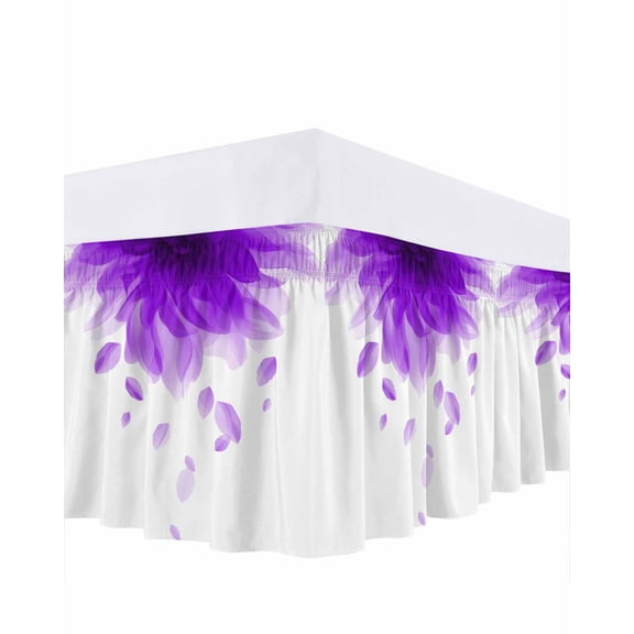Purple Translucent Floral Ruffle Bed Skirt California King Size Gradient Art Watercolor Decor Adjustable Elastic Dust Bed Skirts Wrap Around Bedskirt Wrinkle Free Easy Fit with 18 Inch Drop