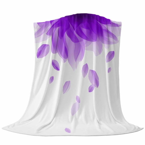 Purple Translucent Floral Throw Flannel Blanket Gradient Art Watercolor Decor Super Soft Cozy Bed Blanket, Lightweight Plush Fuzzy Bed Throw for Bedroom Sofa Couch Living Room 60x80In,