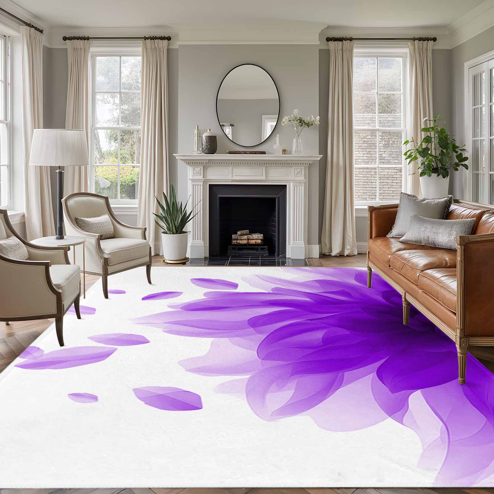 Translucent Lace Rugs Purple Translucent Floral Washable Living Room Rugs 8'x10', Gradient ...