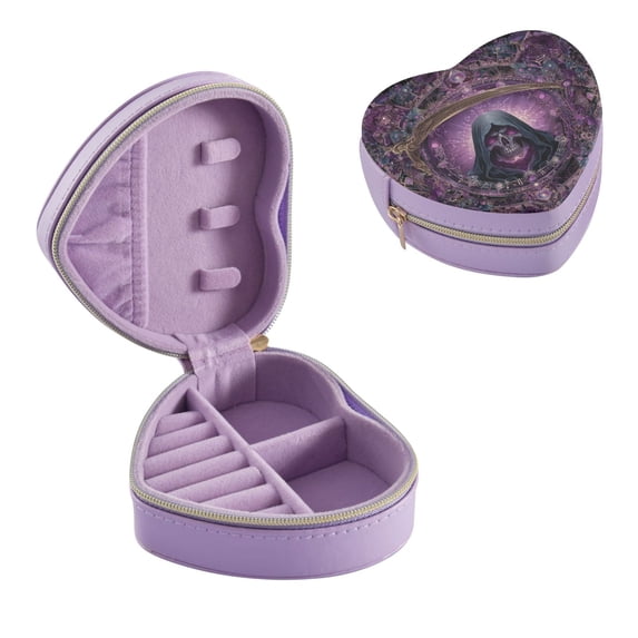 Purple Travel Jewelry Box, Heart-Shaped PU Leather Organizer, Portable Storage Case for Rings, Earrings, Necklaces, Ideal Gift for Women, Travel Essentials Magic Death Summoning