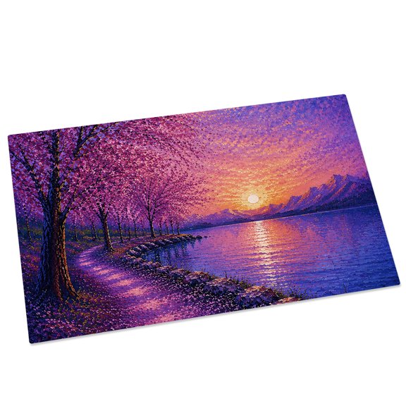 Purple Tree Door Mat 16x24 Inch Sunset Lakeside Path Mountains Water Ripples Entryway Rug with Non-Slip Rubber, Front Door Mat Indoor Floor Mats for Living Room Bathroom Bedroom Home Office