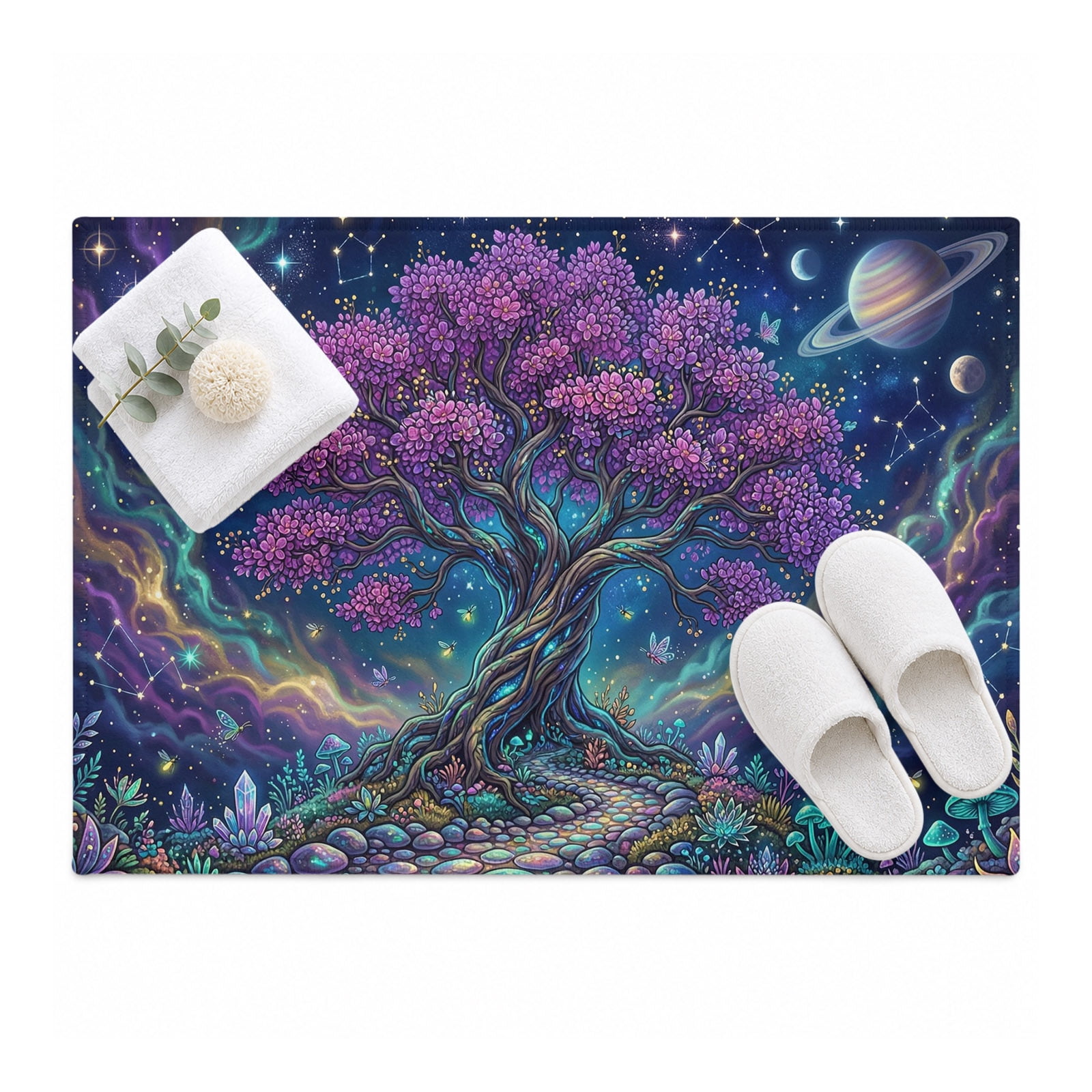 Purple Tree Flowers Area Rug 2'x3', Dreamy Mystical Night Butterfly ...