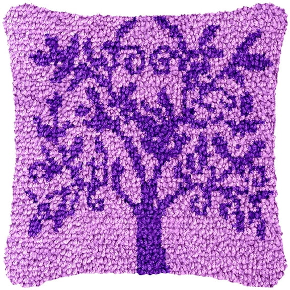 Purple Tree Latch Hook Kits Pillow Cover DIY Rug Making Crochet Hook Cushion Making Kits with Preprinted Pattern Canvas DIY Needlework Crochet Kits Sofa Decor 43x43cm
