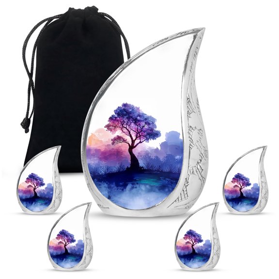 Purple Tree Of Life Small Urns For Human Ashes Adult Female - Cremation Large Urn For Ashes Adult Mother - Cremains Ash Urns - Decorative Funeral Gift Ash Urn 10Inch And 3Inch 4 Keepsake