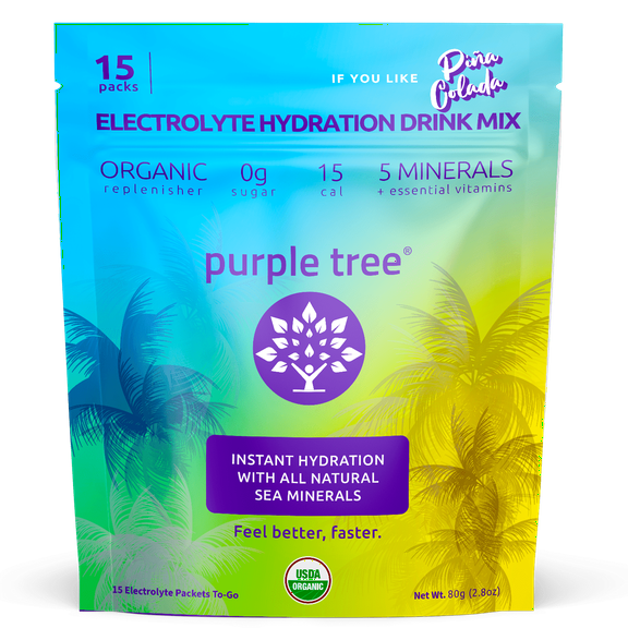 Purple Tree Organic Electrolyte Hydration Packets, Pina Colada - 5-Pack Hydrating Liquid Sticks