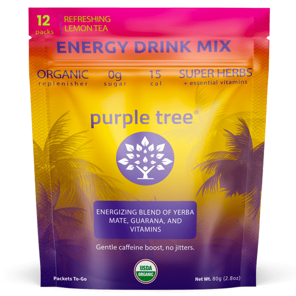 Purple Tree Organic Energy Booster Packets, Natural Caffeine, B12 Vitamins | 12 To-Go Packs
