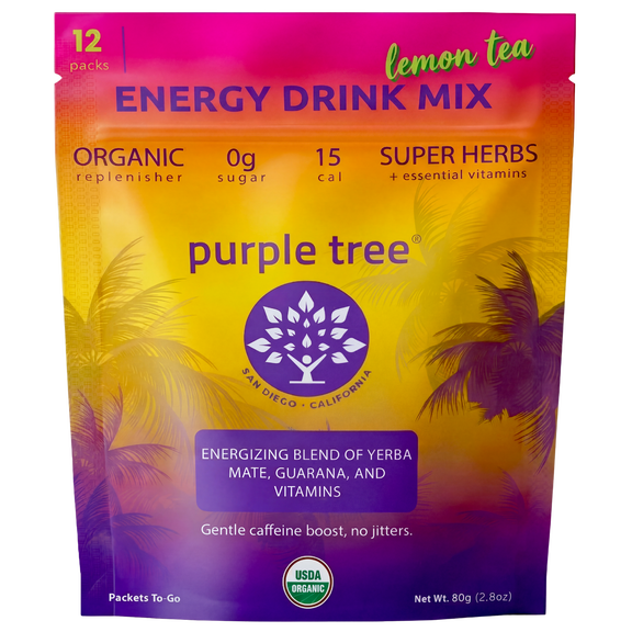 Purple Tree Organic Energy Booster Packets, Natural Caffeine, B12 Vitamins | 12 To-Go Packs