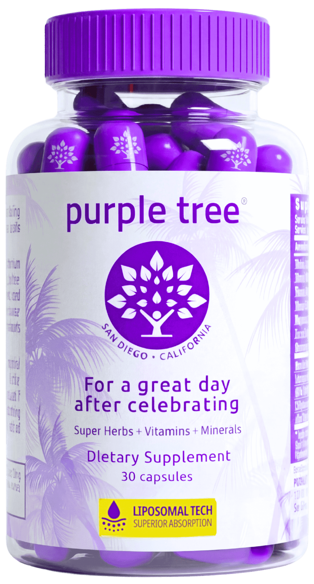 Purple Tree Post-Celebration Wellness Supplement with Liposomal DHM, Glutathione & Milk Thistle for Liver Support, Hydration & Morning Recovery, 30 Pills