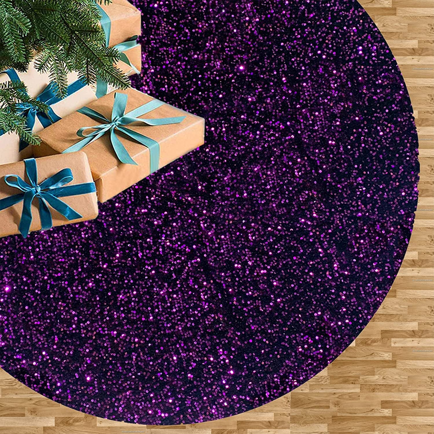 Purple Tree Skirts Christmas 21 Inch Sequin Glitter Tree Skirts Velvet