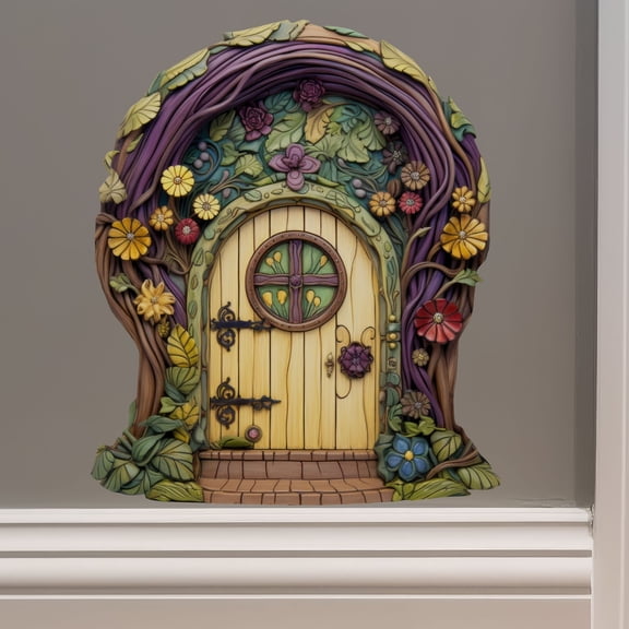 Purple Tree and Flowers Fairy Door - Fairy Door 3D Wall Sticker