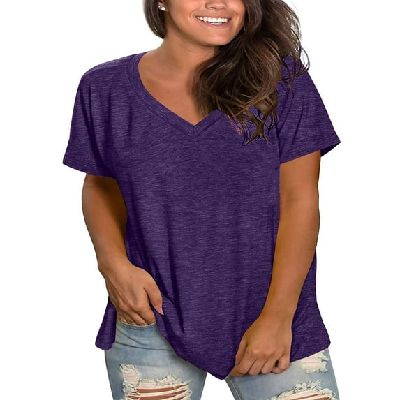 Purple Tshirts for Women Plus Size V Neck T Shirts Women Short Sleeve Tops Casual Summer Tshirts Loose Fit Tee Womens Shirts