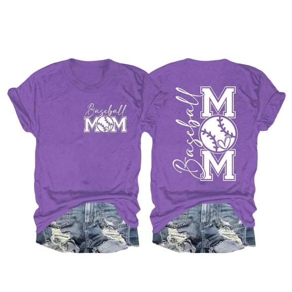 Purple Tshirts for Women's Fashionable Casual Letter Print Round Neck Top Short Sleeve T Shirt Going Out Tops for Women