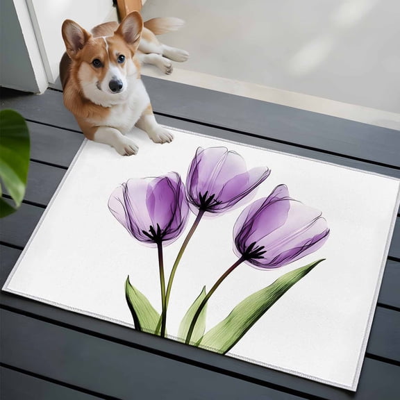 Purple Tulip 2x3 Area Rugs for Living Room, X-ray Image Flower Abstract Transparent Floral Non Slip Floor Mat Washable Low-Profile Indoor Carpet for Bedroom, Dining Room, Bathroom