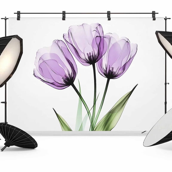 Purple Tulip Backdrop for Photography, Flower Farmhouse Floral Photo Backdrop Portrait Background Party Banner Photo Backgrounds for Studio Booth Props, 12x8ft