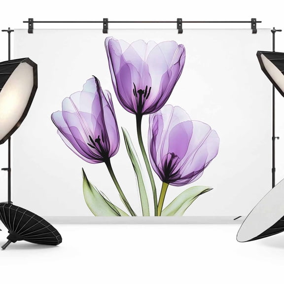 Purple Tulip Backdrop for Photography, Transparent Flower Purple Floral Photo Backdrop Portrait Background Party Banner Photo Backgrounds for Studio Booth Props, 12x8ft