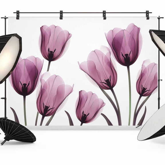 Purple Tulip Backdrop for Photography, X-ray Flower Transparent Floral Photo Backdrop Portrait Background Party Banner Photo Backgrounds for Studio Booth Props, 12x8ft