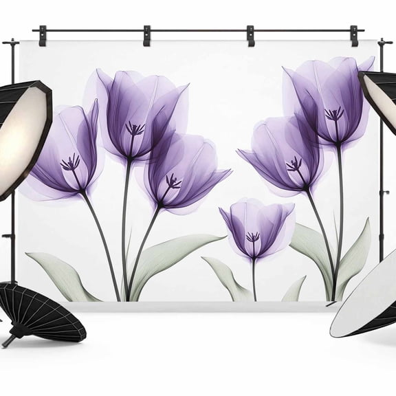 Purple Tulip Backdrop for Photoshoot,Photography Photo Studio Background Wall Backdrop,Spring Floral Pastoral Flower Aesthetics Back Drop Banner Panel for Portraits Wedding Live Streaming 12x8Ft