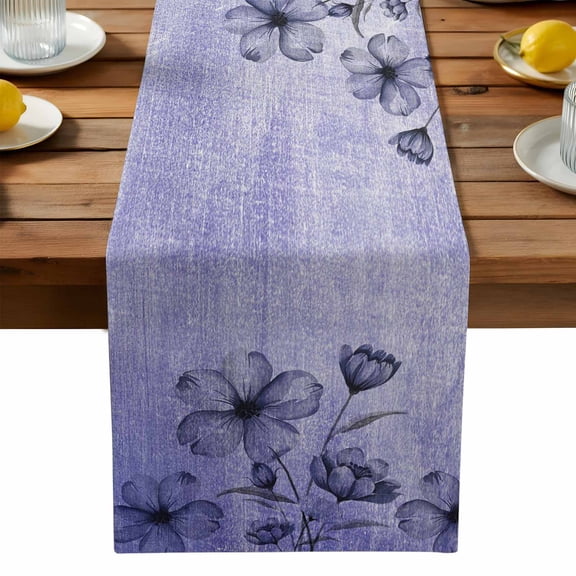 Purple Tulip Buds Table Runner, Botanical Floral Rustic Retro Farm Kitchen Table Runners Dress Scarves for Table Decorations Party/Restaurant/Indoor Outdoor Use, 13x36in