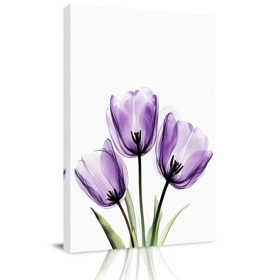 Purple Tulip Canvas Wall Art for Living Room, Transparent Flower Poster Print Painting for Bedroom Office Home Decoration Wall Pictures Prepare To Hang 16"x16"
