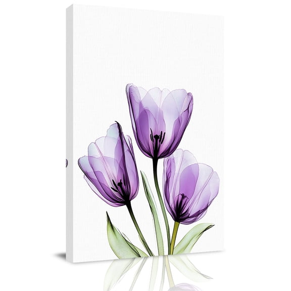 Purple Tulip Canvas Wall Art for Living Room, Transparent Flower Poster Print Painting for Bedroom Office Home Decoration Wall Pictures Prepare To Hang 24"x32"