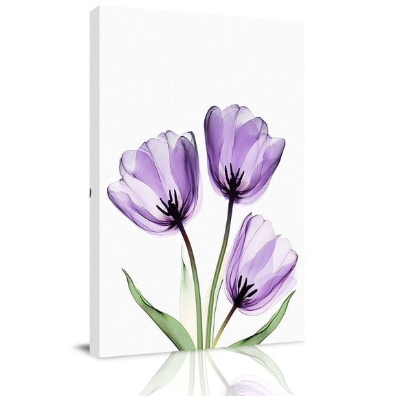 Purple Tulip Canvas Wall Art for Living Room, Transparent Flower Poster Print Painting for Bedroom Office Home Decoration Wall Pictures Prepare To Hang 8"x12"