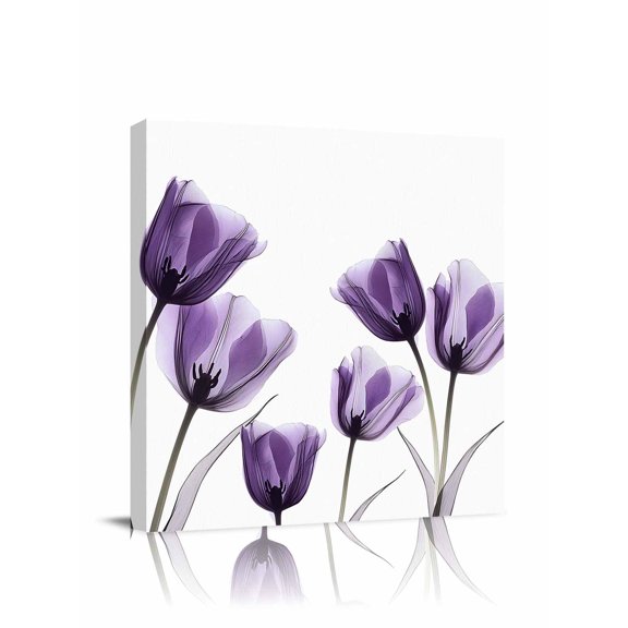 Purple Tulip Canvas Wall Art, Minimalist Modern Flowers Art Framed Wall Decor Modern Artwork Prints Painting for Living Room, Bedroom, Kitchen & Cafe Decor 8x8 Inch