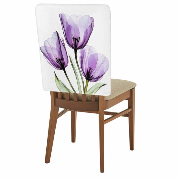 Purple Tulip Chair Back Covers Set of 4 Transparent Flower Removable Dining Chair Slipcovers Washable Seat Protector for Restaurant Party Banquet Kichen Decor