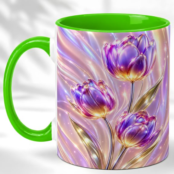 Purple Tulip Coffee Mug, Iridescent Floral Mug, Ceramic 11 oz