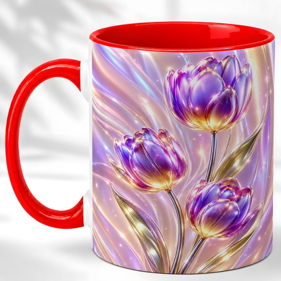Purple Tulip Coffee Mug, Iridescent Floral Mug, Ceramic 11 oz