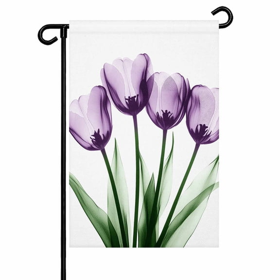 Purple Tulip Floral Garden Flags for Outside Vintage Watercolor Flowers Double Sided Yard Flags Outdoor House Decoration, Small 12X18 Inch,