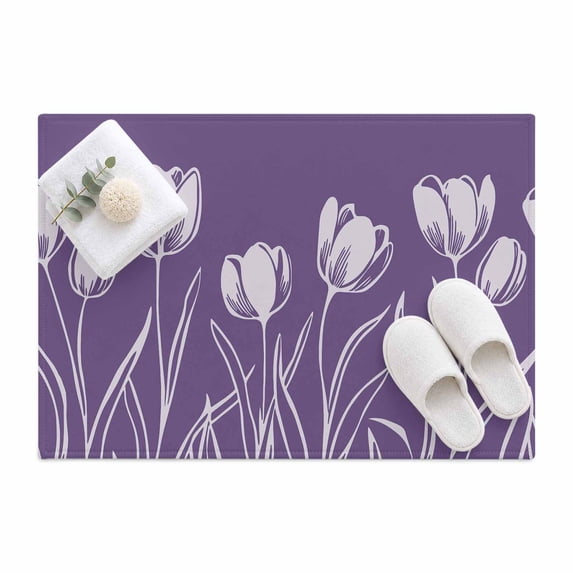 Purple Tulip Flower Area Rug 2'x3', Flower Mat Non-Slip Silicone ...