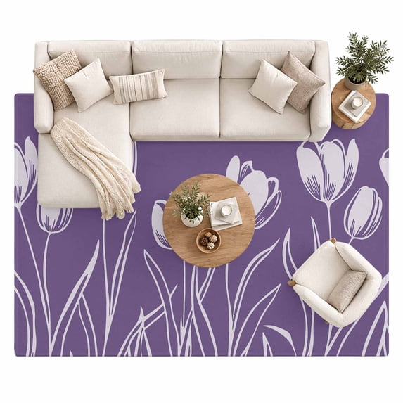 Purple Tulip Flower Area Rug 8'x10', Flower Large Area Rugs Non-Slip ...