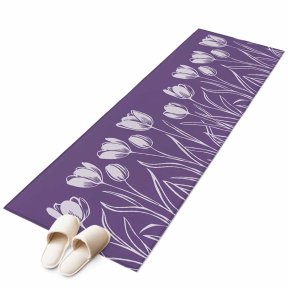 Purple Tulip Flower Area Rug 2x6ft Flower Non-Slip Washable Square Rugs Soft Felt Indoor Floor Mat for Bedroom Kitchen Living Room Bathroom
