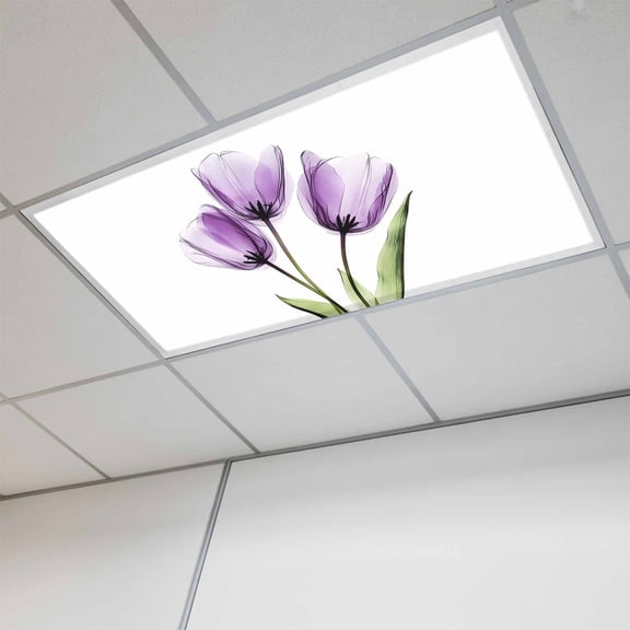 Purple Tulip Fluorescent Light Covers,&nbsp;Pastoral Flower Floral Spring Magnetic Light Covers for Ceiling Lights, Fluorescent Ceiling Shade Filters for Classroom Bedroom Office 4x2Ft x 1PCS
