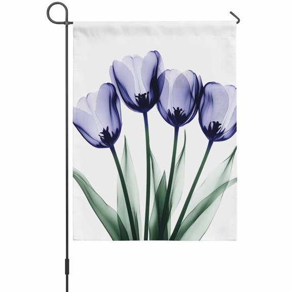 Purple Tulip Garden Flag 12x18 Inch Transparent Flowers Vintage Tulip Double Sided Outdoor Garden Flags Welcome House Flag Decorative Yard Flags for Outside Holiday Decoration